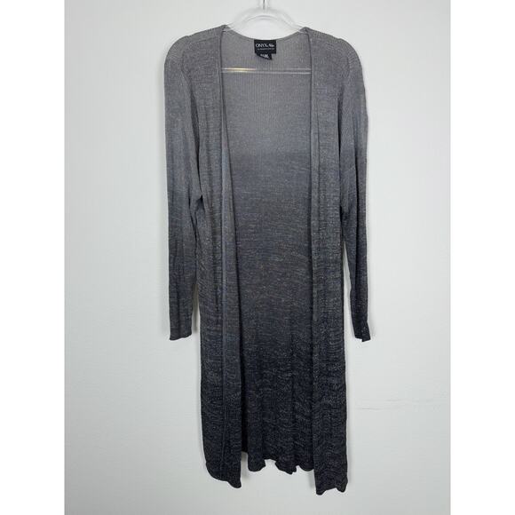 Long Lurex Cardigan Silver Black Duster ONYX Nite By Wendye Chaitin 2XL - Picture 1 of 7